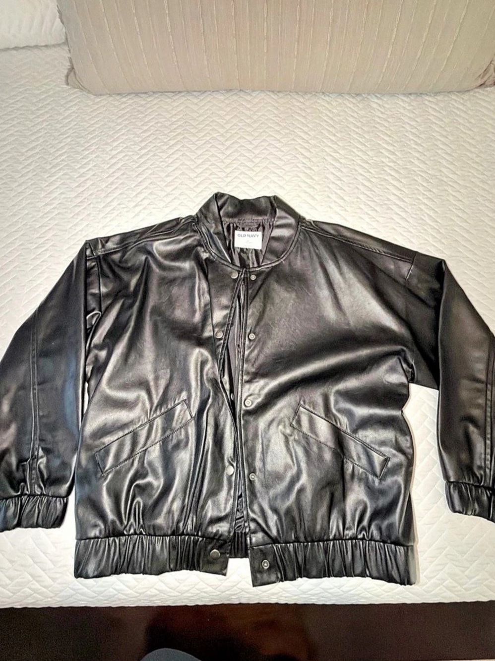 Old Navy Faux-Leather Bomber Jacket Women’s Black Size Large